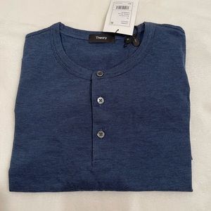 NWT, Men’s Theory cotton, short sleeve, henley, feathered blue color.